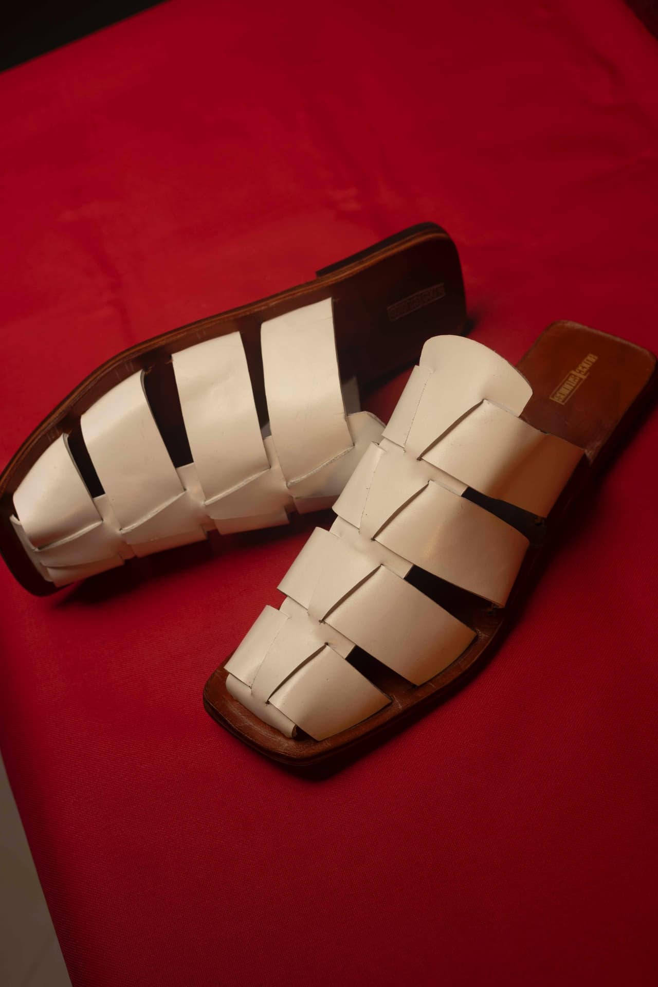 White Woven Leather Comfort Slides